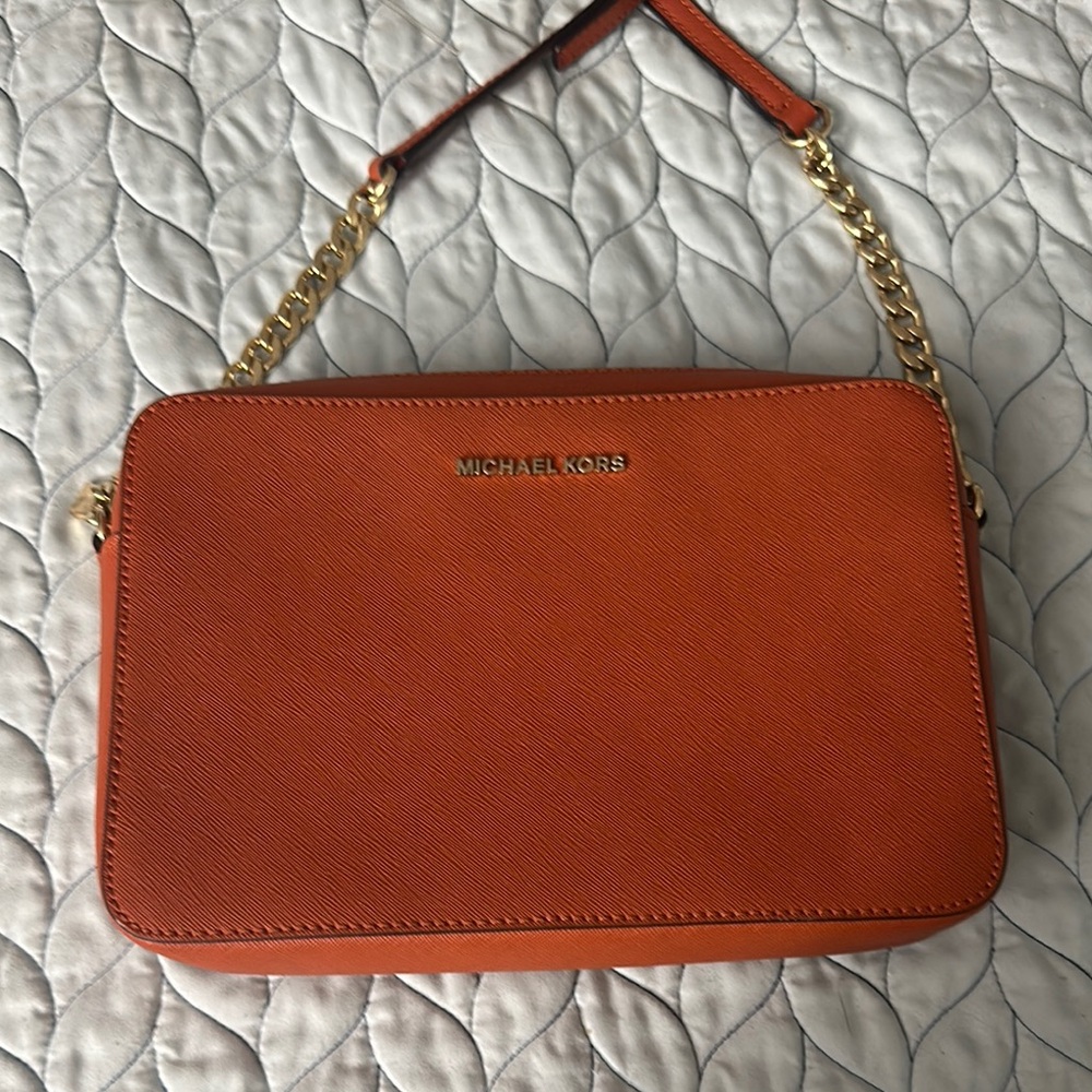NWOT Michael Kors Tangerine Crossbody Bag with Gold Chain